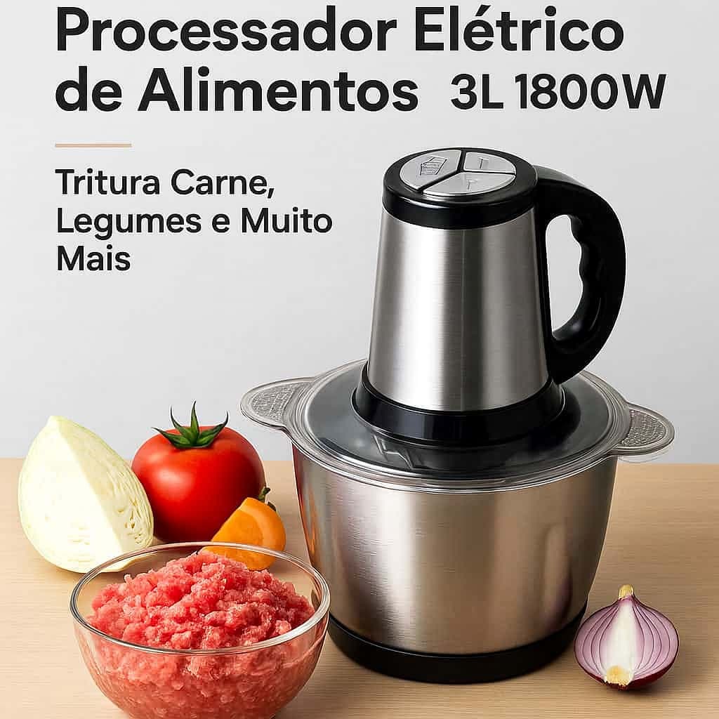 Processador Elétrico 3L Inox para Carne, Legumes, Alho e Cebola 110v / 220v - Viccoli