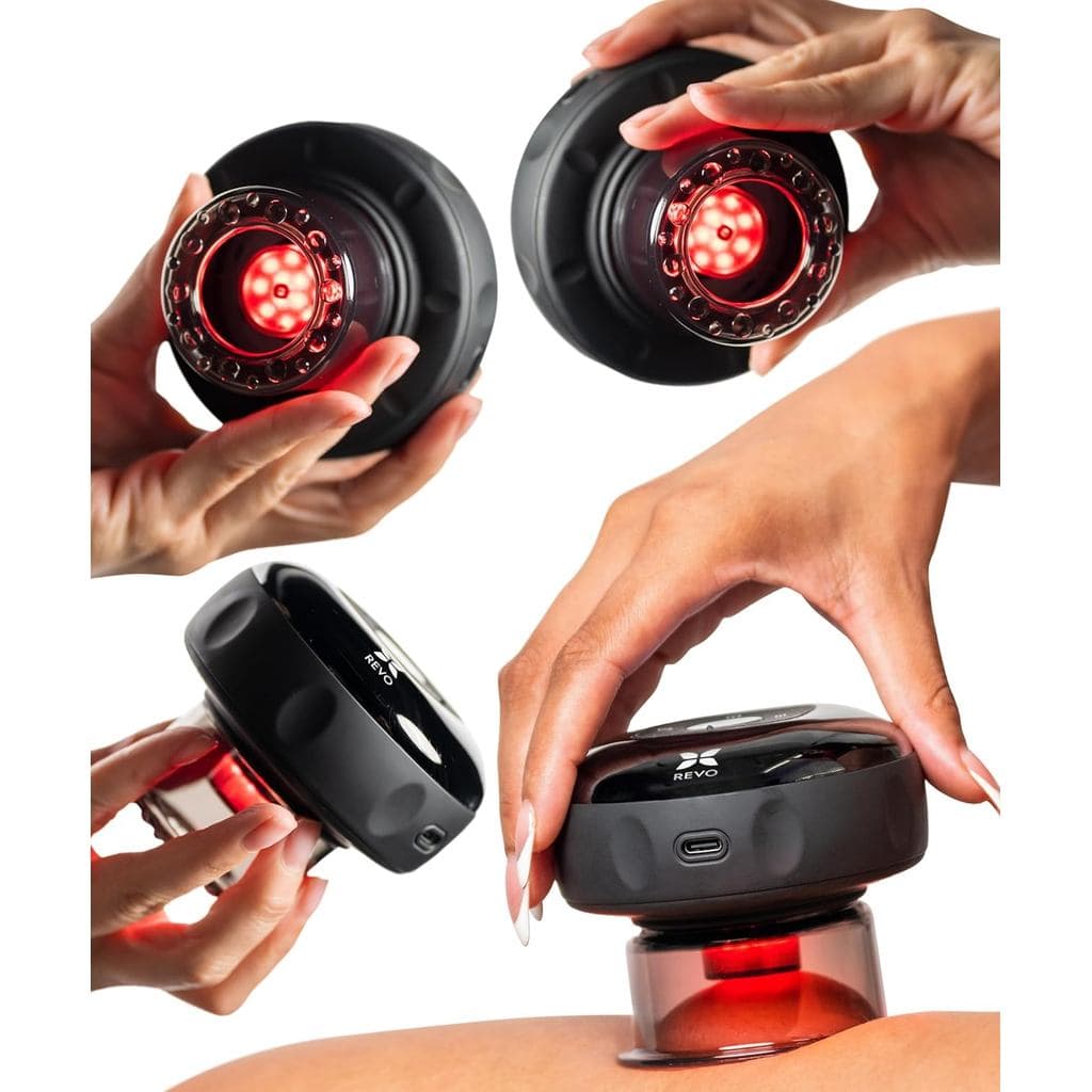 REVO O Original Massageador de Ventosaterapia 4 em 1, Terapia de Luz Vermelha para Alívio de Dores Pontuais, Nódulos, Do
