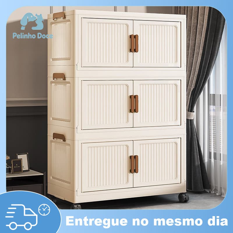 Armário Organizador Magnético - Dobrável Empilhável com Rodas Multifuncional e Duas Portas