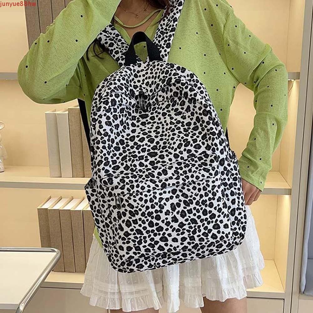 Mochila escolar, mochila vintage de grande capacidade em nylon, com estampa de leopardo feita de poliéster. 9JNM HMK9