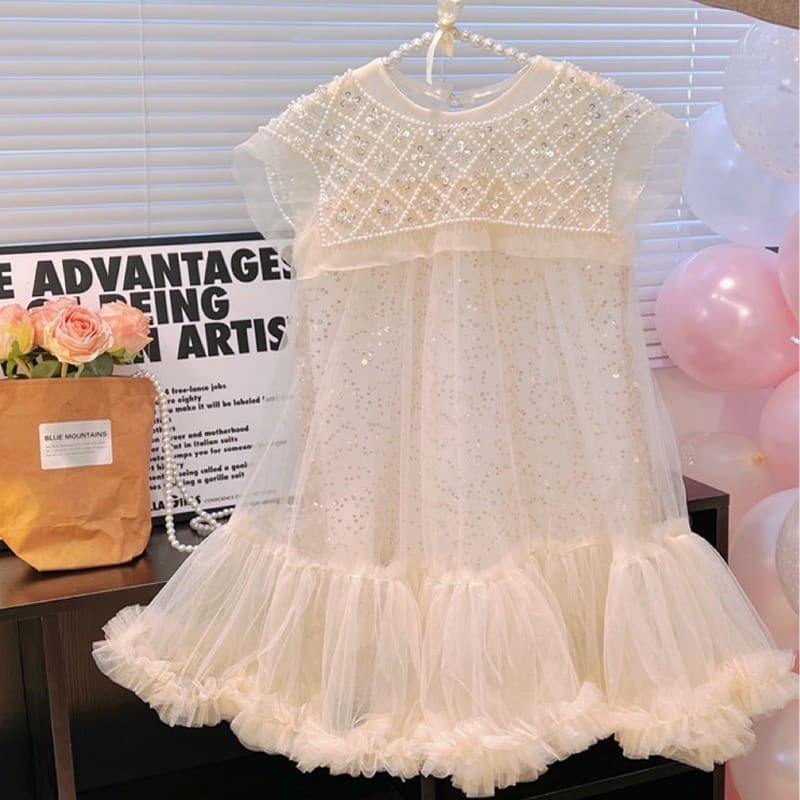 Novo Vestido Casual de Princesa Primavera Verão 2024 Coreano com Decote de Pérolas em Tecido Fashion JYW2 4KG3