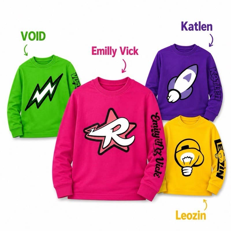 Camiseta Infantil Manga Longa Os Rosas Emilly Vick Katlen Void Leozin