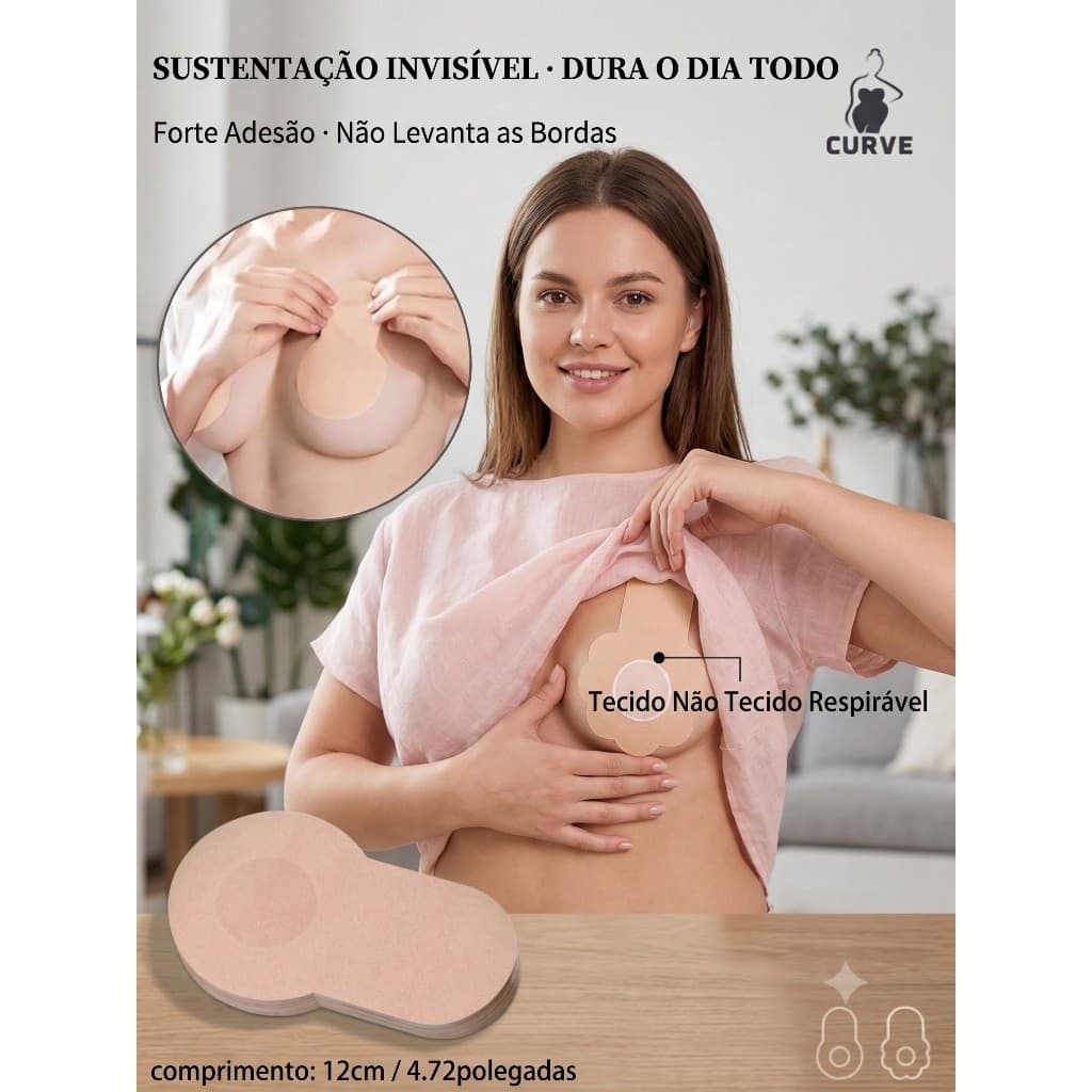 Adesivo Levanta Seios Invisível Lift Tape Protetor de Mamilo Sustentação para Decotes com 5 Pares