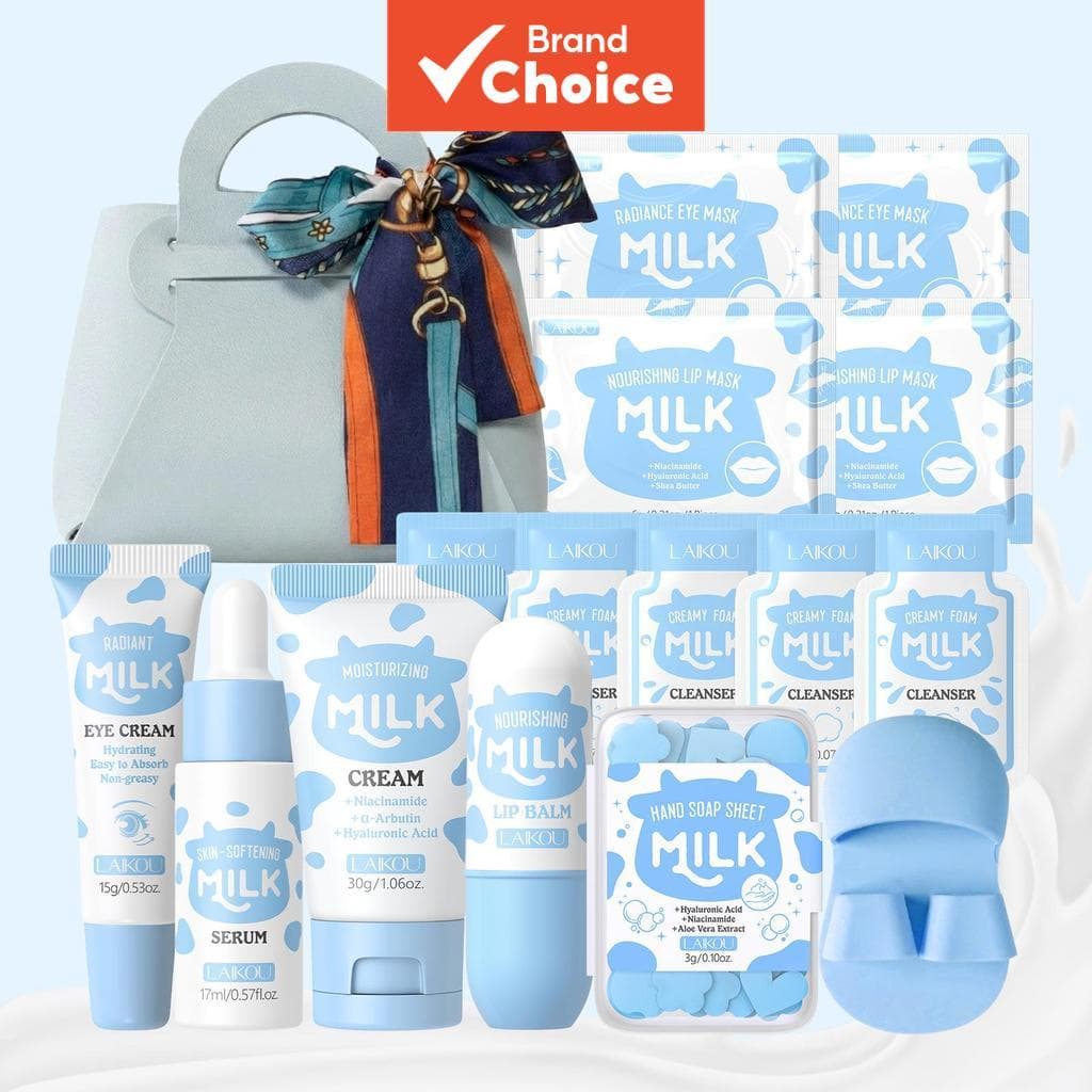 LAIKOU Milk Skincare Gift Set 16pcs Com Soro Clareador Creme Para Os Olhos Facial Bálsamo Labial Sabonete Limpador