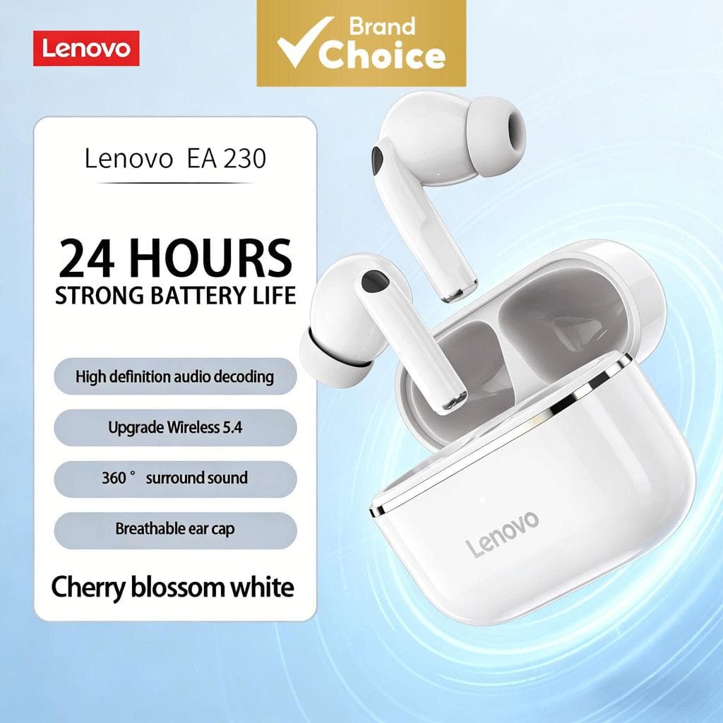 Fones de ouvido Lenovo EA230 Bluetooth 5.4 TWS Fones de ouvido ergonômicos com som HiFi 40 horas de bateria Fones de