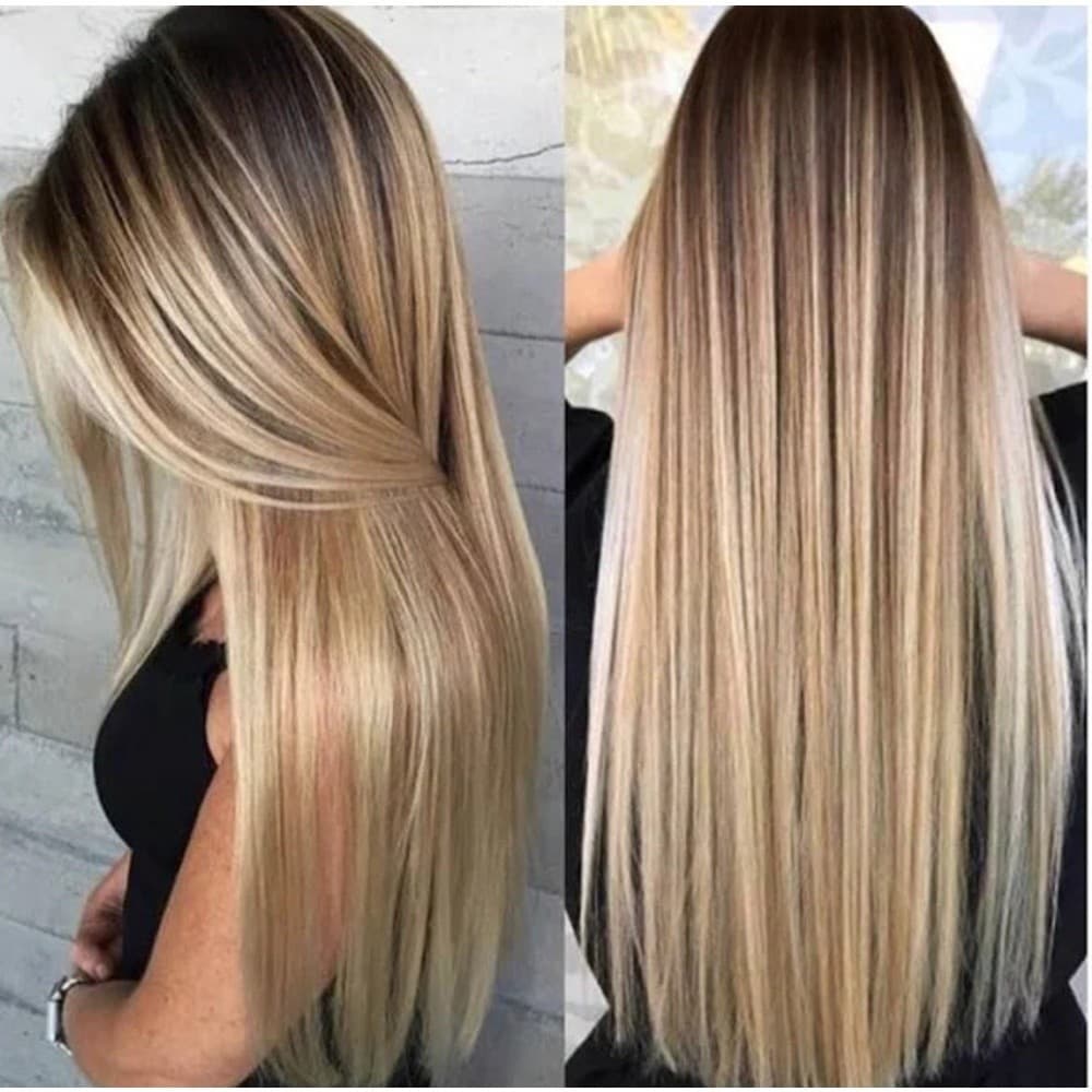 Aplique Tic Tac Liso Longo 60cm Degradê Volume Natural Feminino Fibra Orgânica Mega Hair Extensão de Cabelo Uma Peça
