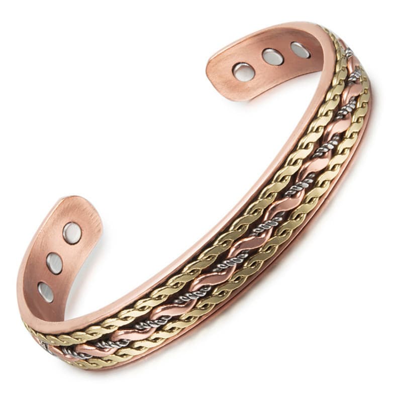 Pulseira magnética ajustável de cobre vermelho, enrolamento trançado, com forte efeito de terapia magnética antifadiga,