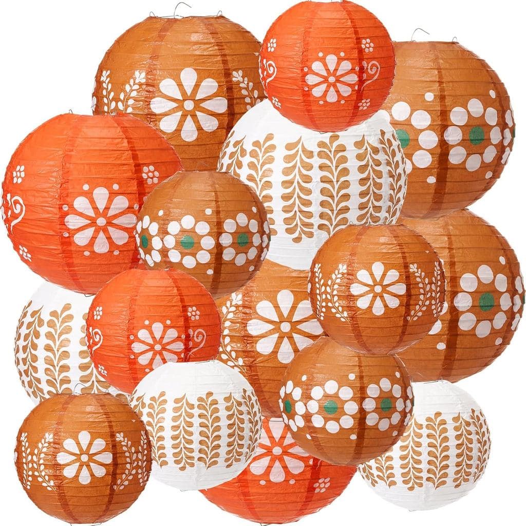 Baquler 16 Pcs Cielito Lindo Party Paper Lantern Decoration Mexican Barro Party Papel Picado Paper Round Lantern 8" 10"