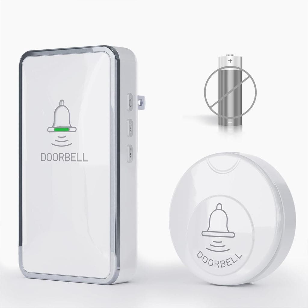 Kit de Campainha Sem Fio, 1 Botão Redondo Autogerado e 1 Receptor de Campainha com Conexão Elétrica, Não Requer Bateria,