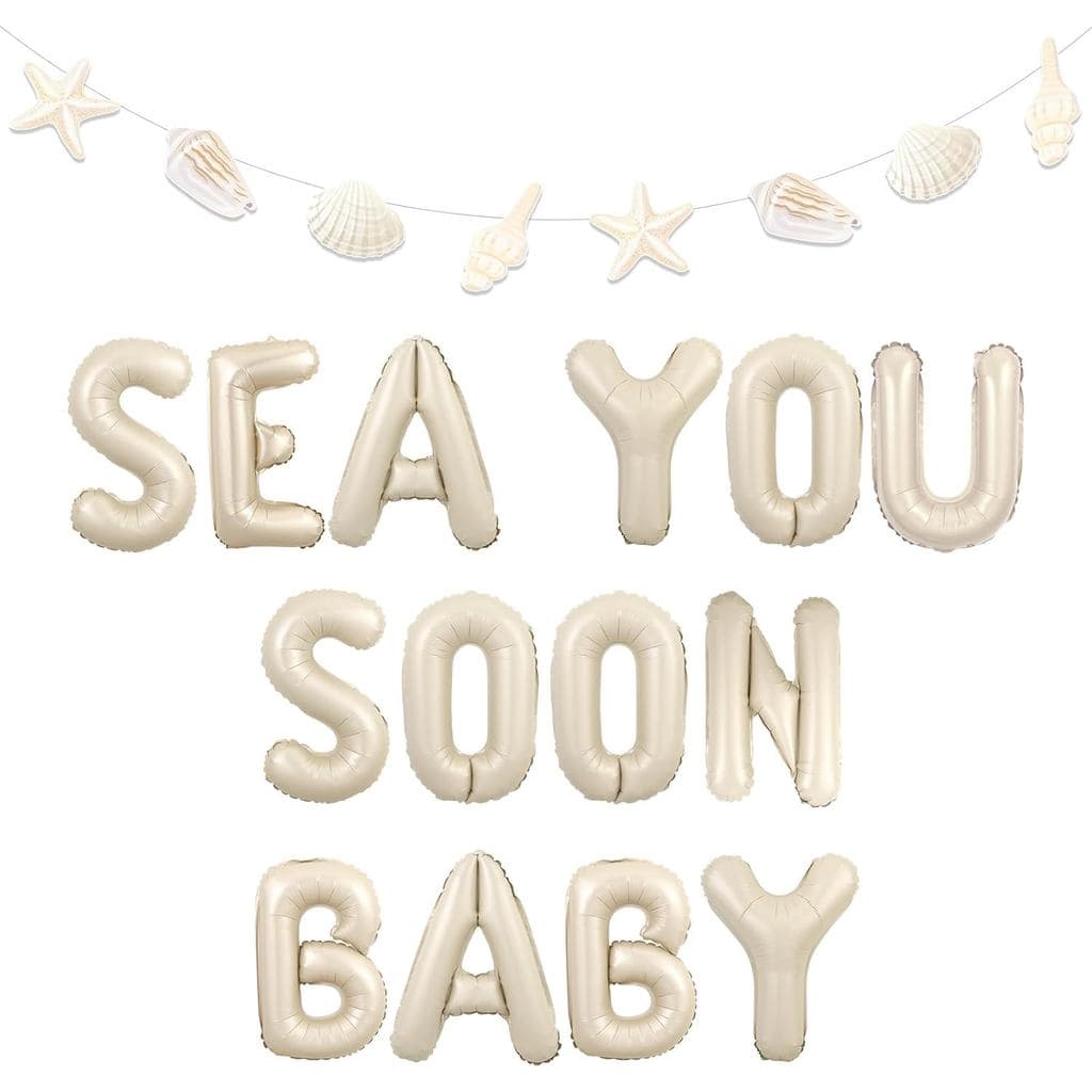 Decoração para Chá de Bebê "Sea You Soon" - Faixa de Balões "Sea You Soon" - Guirlandas de Conchas e Animais Marinhos -