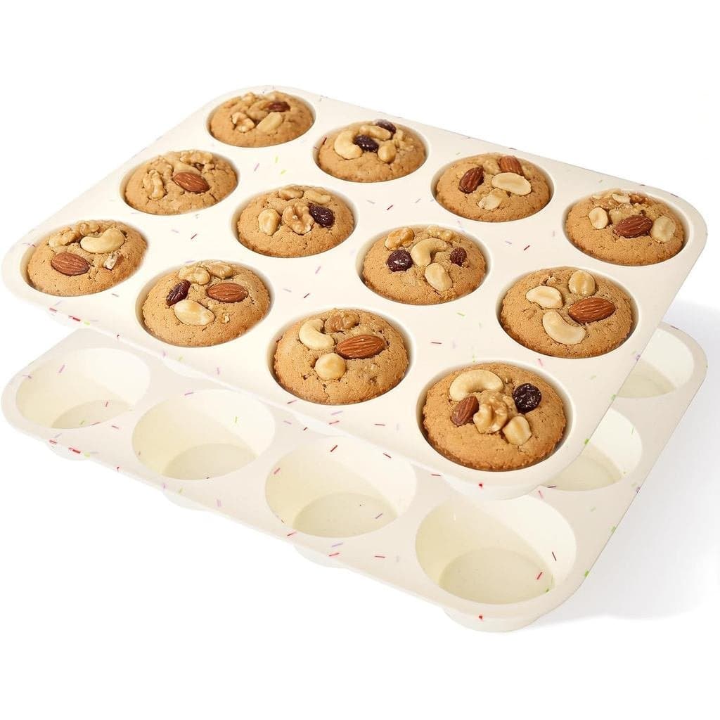 Formas de Silicone para Cupcakes Antiaderentes, 2 Peças, Forma Regular para 12 Cupcakes, Moldes de Silicone de Grau Alim