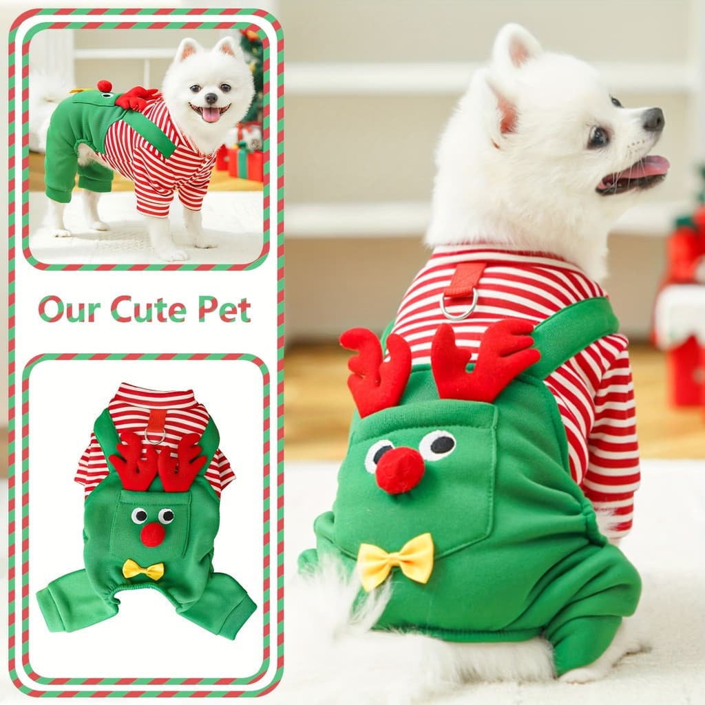 Macacão para Animais de Estimação com Tema de Cervo - Moletom Quente de Inverno para Gatos e Cães, Roupa de Natal para C