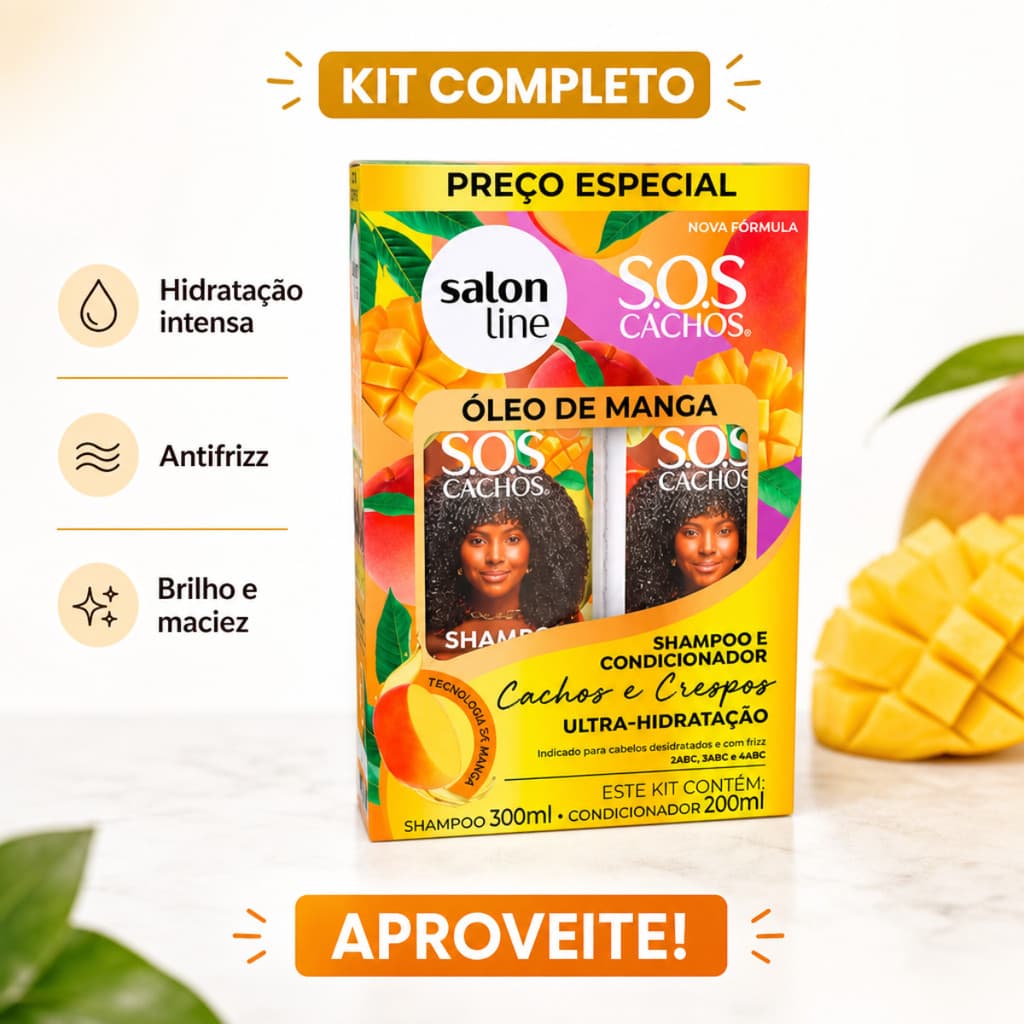 Kit SOS Cachos Óleo de Manga – Shampoo 300ml + Condicionador 200ml