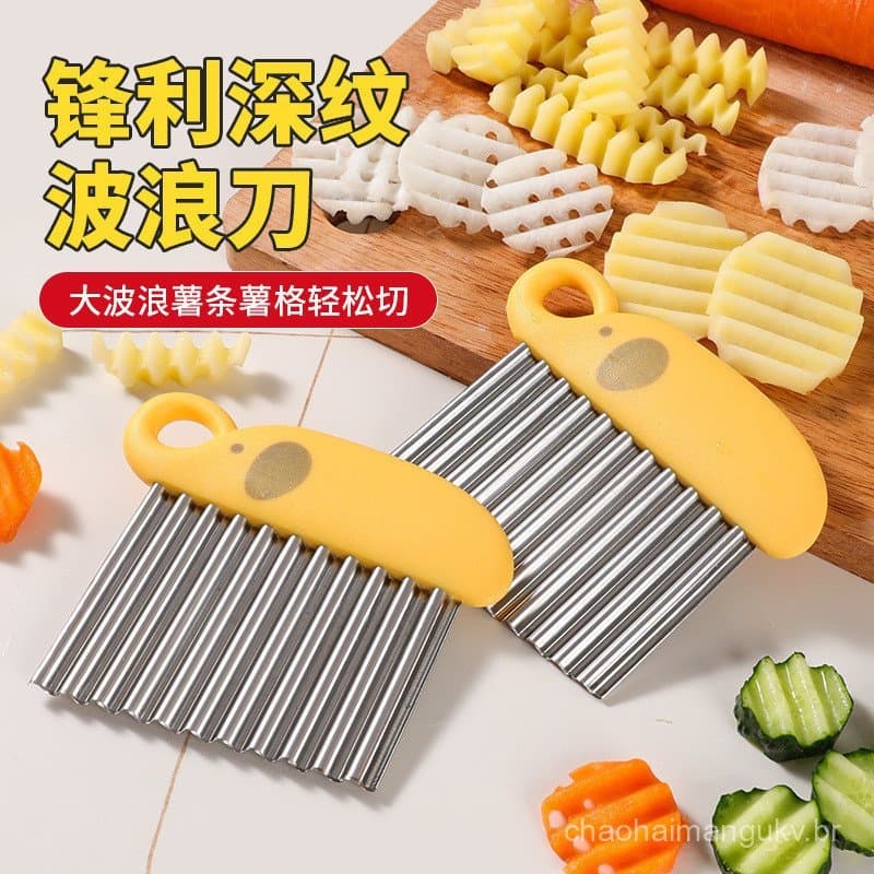 Cortador de Batatas em Aço Inoxidável, Faca Ondulada para Uso Doméstico, Cortador de Legumes Multifuncional com Dente de