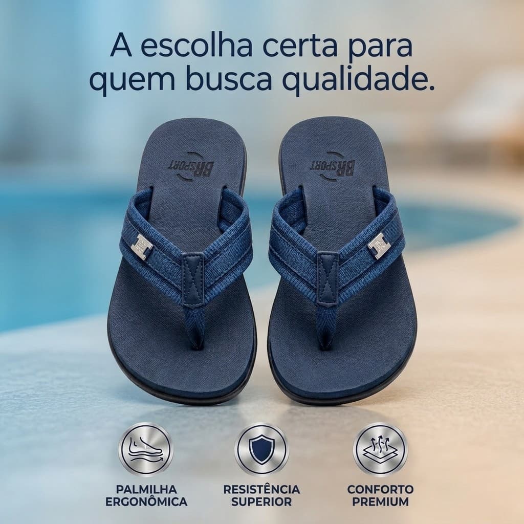 Chinelo Masculino BR Sport Confortável Anatômico Leve Antiderrapante Casual para Dia a Dia Praia e Lazer