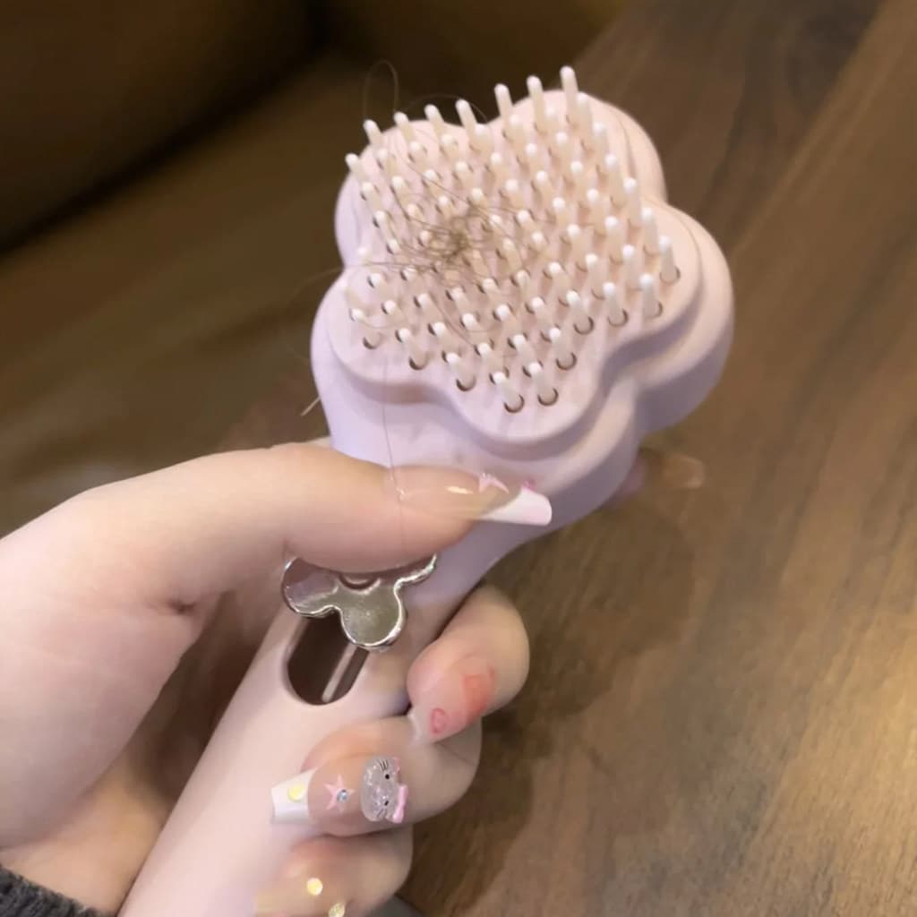 Massagem no couro cabeludo + cabelos lisos!Flor retrátil pente de limpeza com um clique almofada de ar pente fofo alto c