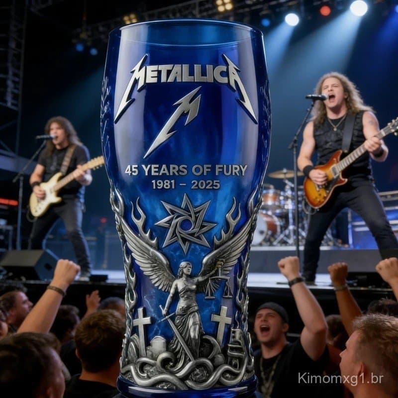 Copo de Cerveja Azul 3D em Relevo do 45º Aniversário do Metallica 1981-2025, Copo Colecionável de Banda de Heavy Metal,