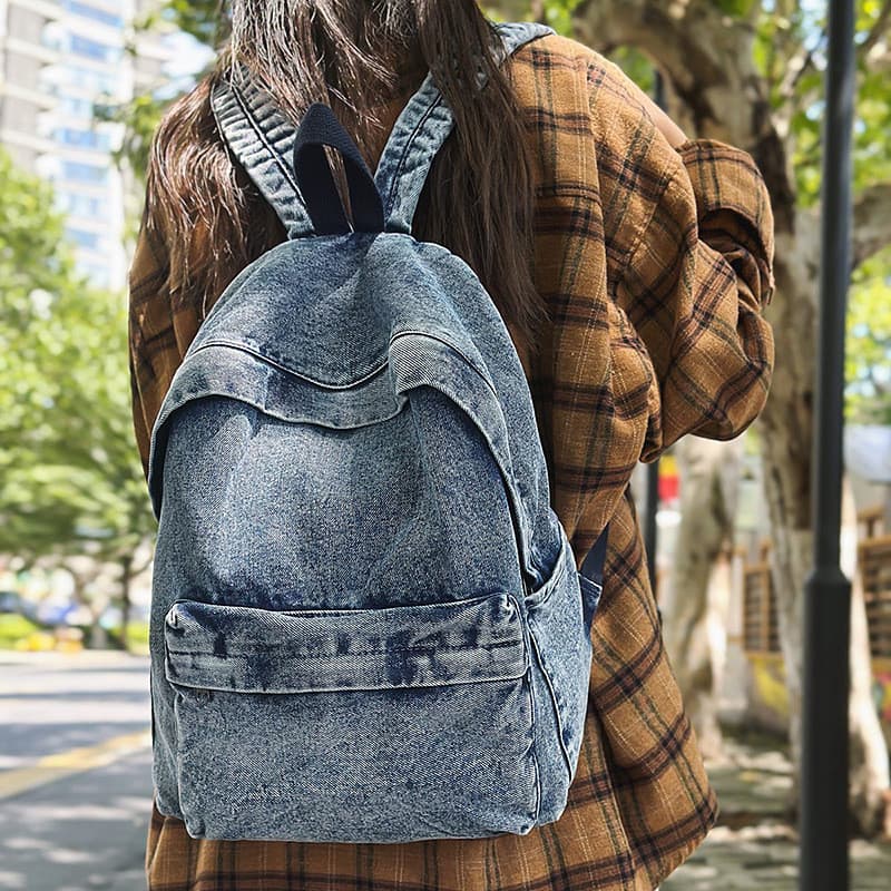 Mochila Casual de Denim para Viagens e Escola para Homens e Mulheres Estudantes