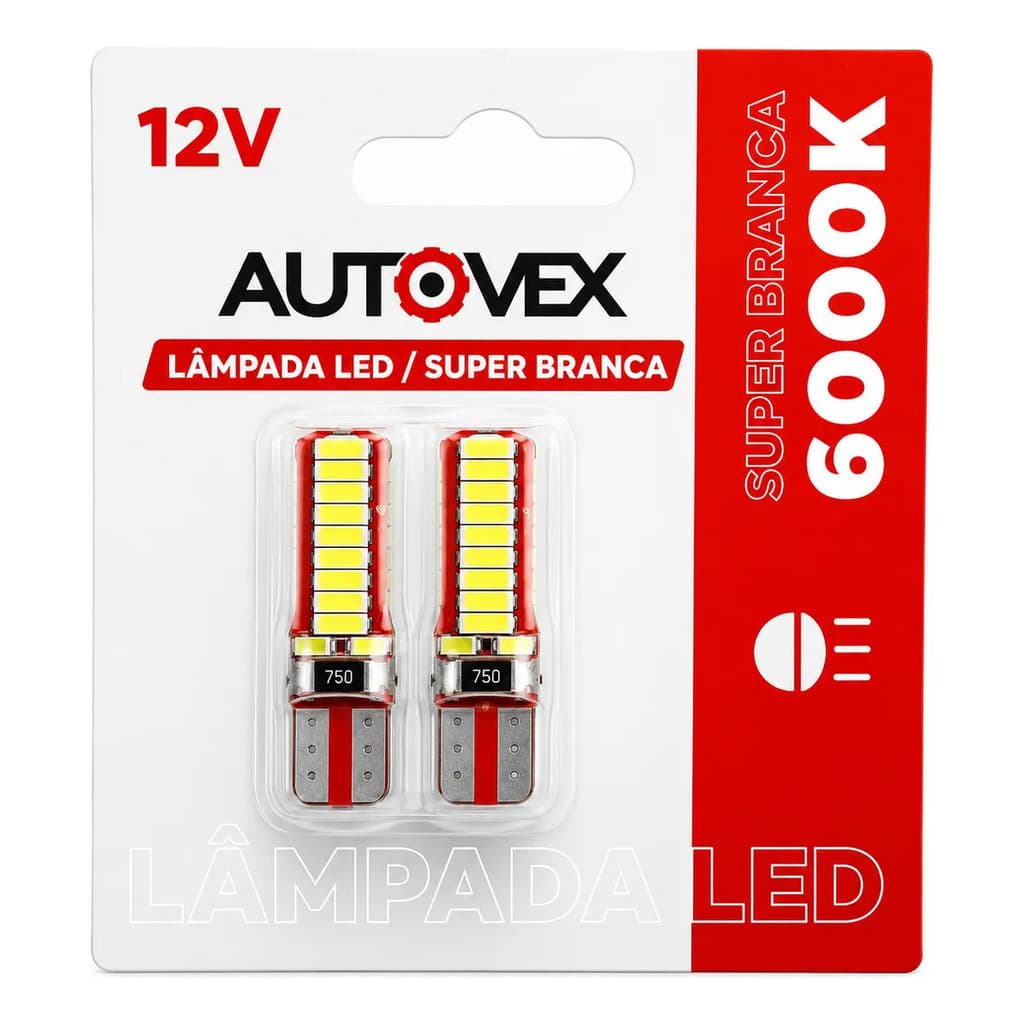 Par Lâmpada T10 Led Canbus Torre 24 Leds 6000k 12v Carro
