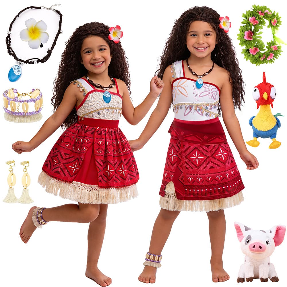 Meninas Princesa Moana Traje Um Ombro Tropical Tribal Franja Saia Fantasia Vestido De Fadas Para Halloween Cosplay Festa