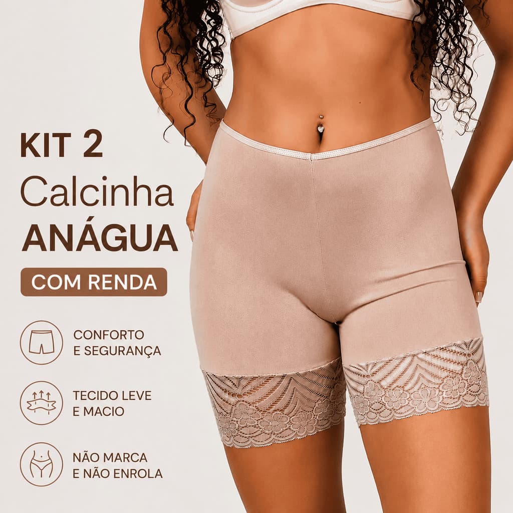Kit 2 Short Anágua Segunda Pele com Renda Bermuda Feminina