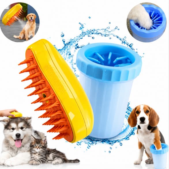 Kit Escova a Vapor para Gatos e Cães + Lava Patas Portátil: