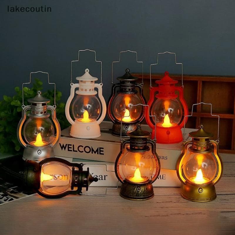 la Retro Lâmpada De Óleo Halloween Decorativa Led Pequena Lanterna De Festa Em Casa Lata