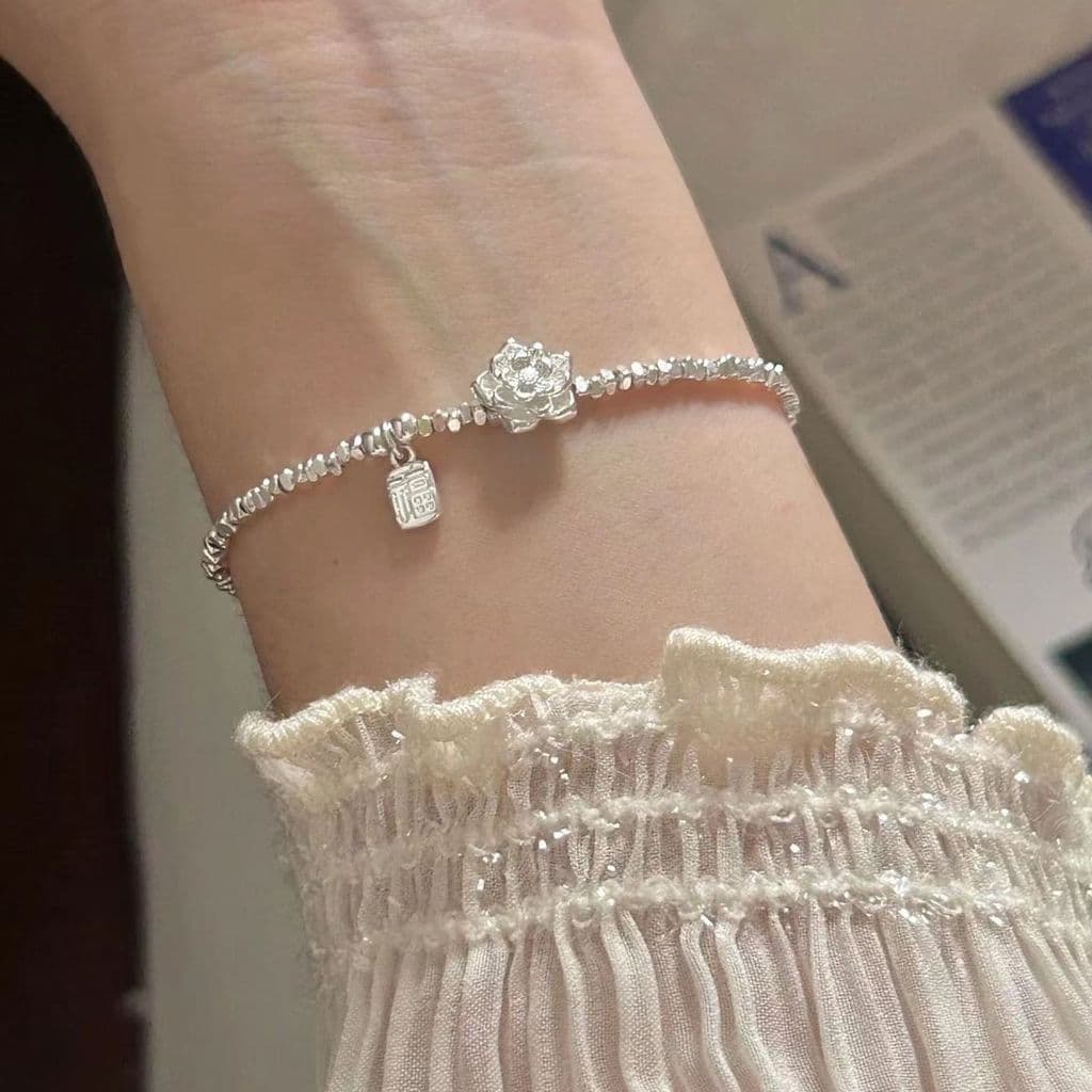 Prata quebrada personagem abençoado pulseira de lótus feminino alto valor doce nicho requintado namorada pulseira high-e