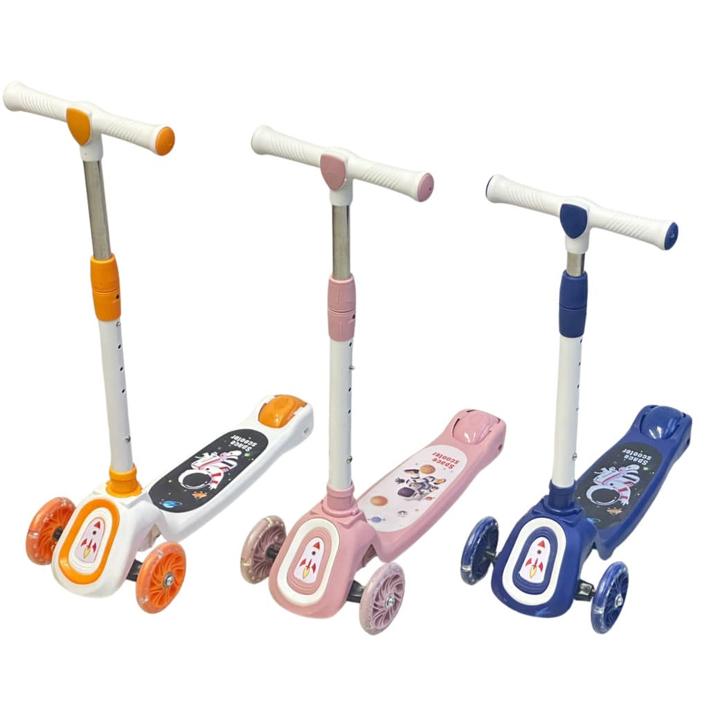 Patinete Infantil 3 Rodas c/ led Dobrável Scooter reforçado Crianças até 40kg ajuste altura C/ adesivos