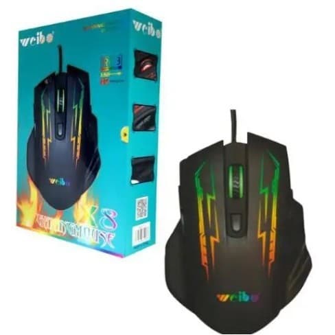 Mouse Gamer Óptico X8 com Iluminação LED RGB, DPI Ajustável de 1600/2400/3200 e 7 Botões - Weibo