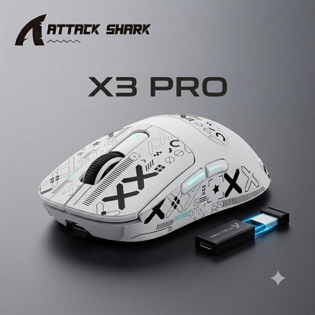 Mouse Para Jogos Sem Fio ATTACK SHARK X3 Pro 8K PAW3395 26000 DPI Tri-Mode Bluetooth 2.4G USB-C 59g Ultraleve
