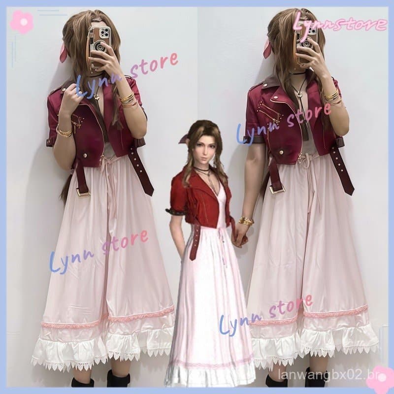Fantasia de Cosplay AERITH GAINSBOROUGH FINAL FANTASY AERIS Vestido, Jaqueta, Traje para Festa de Anime e Carnaval