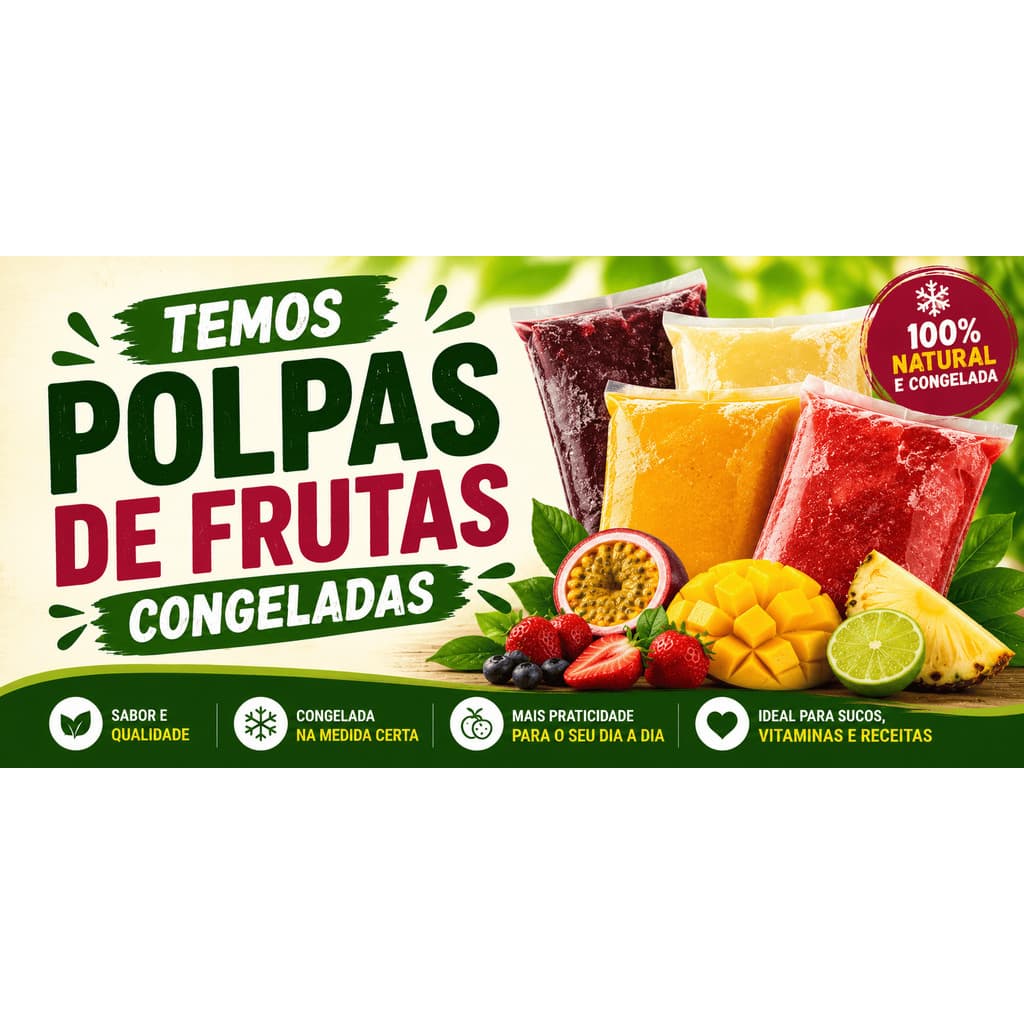 BANNER EM LONA PROPAGANDA 90X50CM COM 4 ILHÓIS ALTA QUALIDADE polpas de fruta