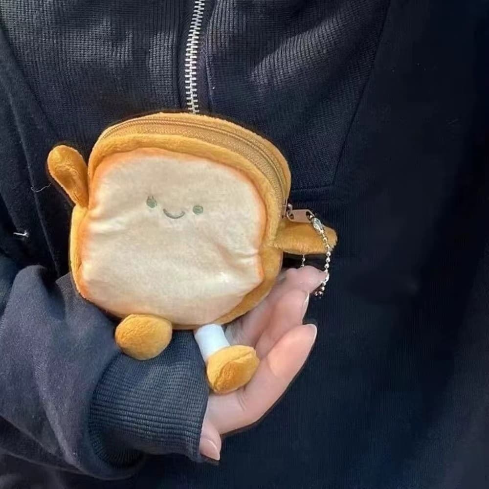 Bolsa Pelúcia Pão de Forma Kawaii Fofa porta chaves moedas chaveiro fone carregador