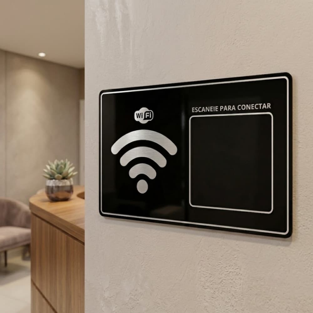 Placa para Wi-Fi QR Code - ACM - Preto Brilhante Premium