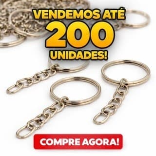 KIT 10, 25, 50, 100 ou 200 Argola para Chaveiro 25mm com corrente Prata Aço Reforçada