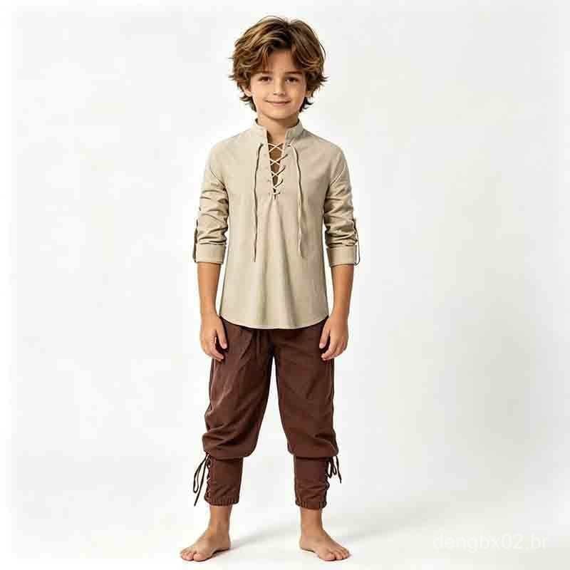 Fantasia de Cosplay Retro Vintage Medieval Renascentista para Crianças, Fantasia de Pirata Viking para Meninos no Hallow