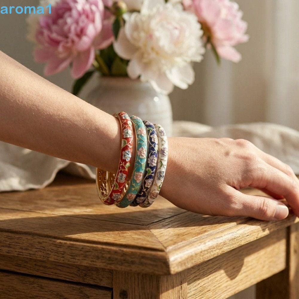 Pulseira Cloisonne Vintage AROMA1 , De Flor De Peônia Chinesa Esmaltada , Floral