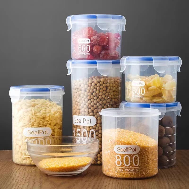 Grandes latas seladas de plástico transparente, latas de pó, chá, latas domésticas, caixa de armazenamento de grãos de c