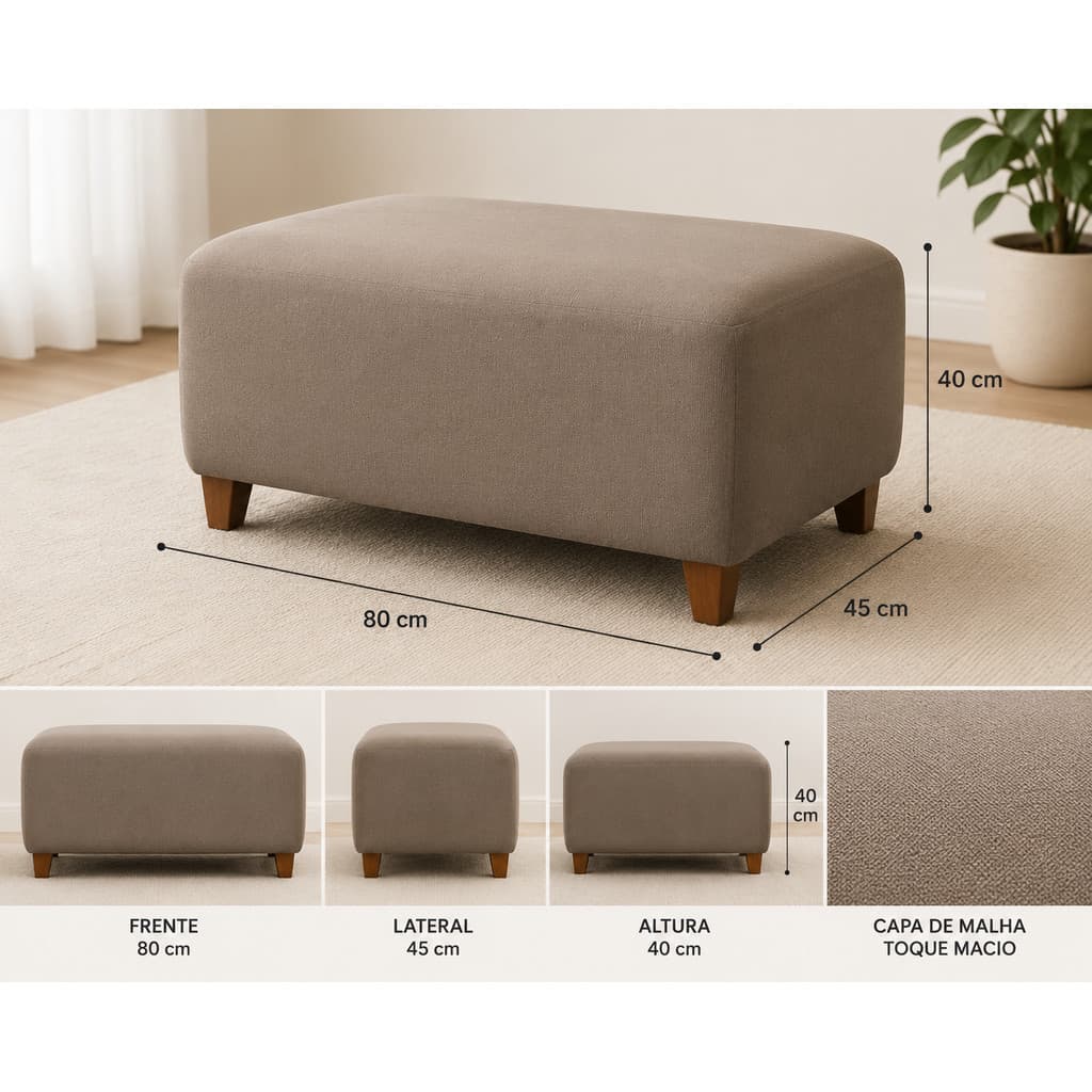 Capa de Puff malha Premium 80cm X 45cm altura 40cm