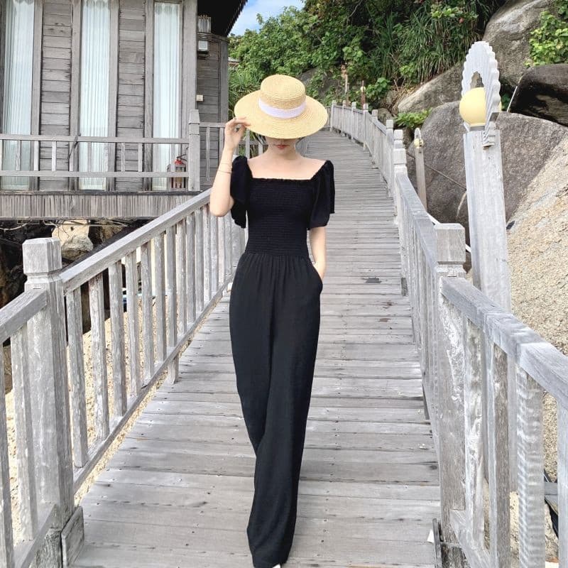 Verão outono novo estilo macacão feminino temperamento High-End sentimento macacão calças de perna larga fora do ombro