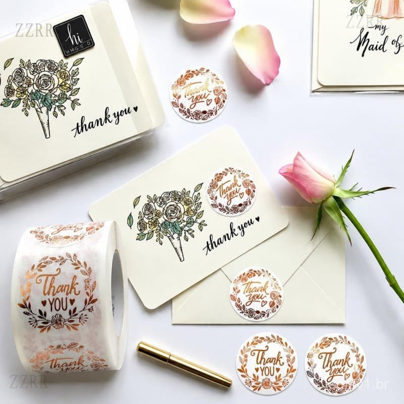 500 adesivos de agradecimento em ouro rosa, etiquetas redondas autoadesivas de 0,6 polegadas, embalagem elegante com sel