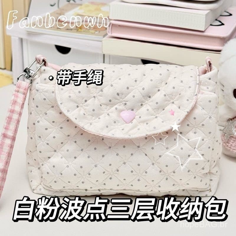 Bolsa de armazenamento estilo coreano com bolinhas, carteira tripla, porta-cartões, porta-identificação, de alto valor e