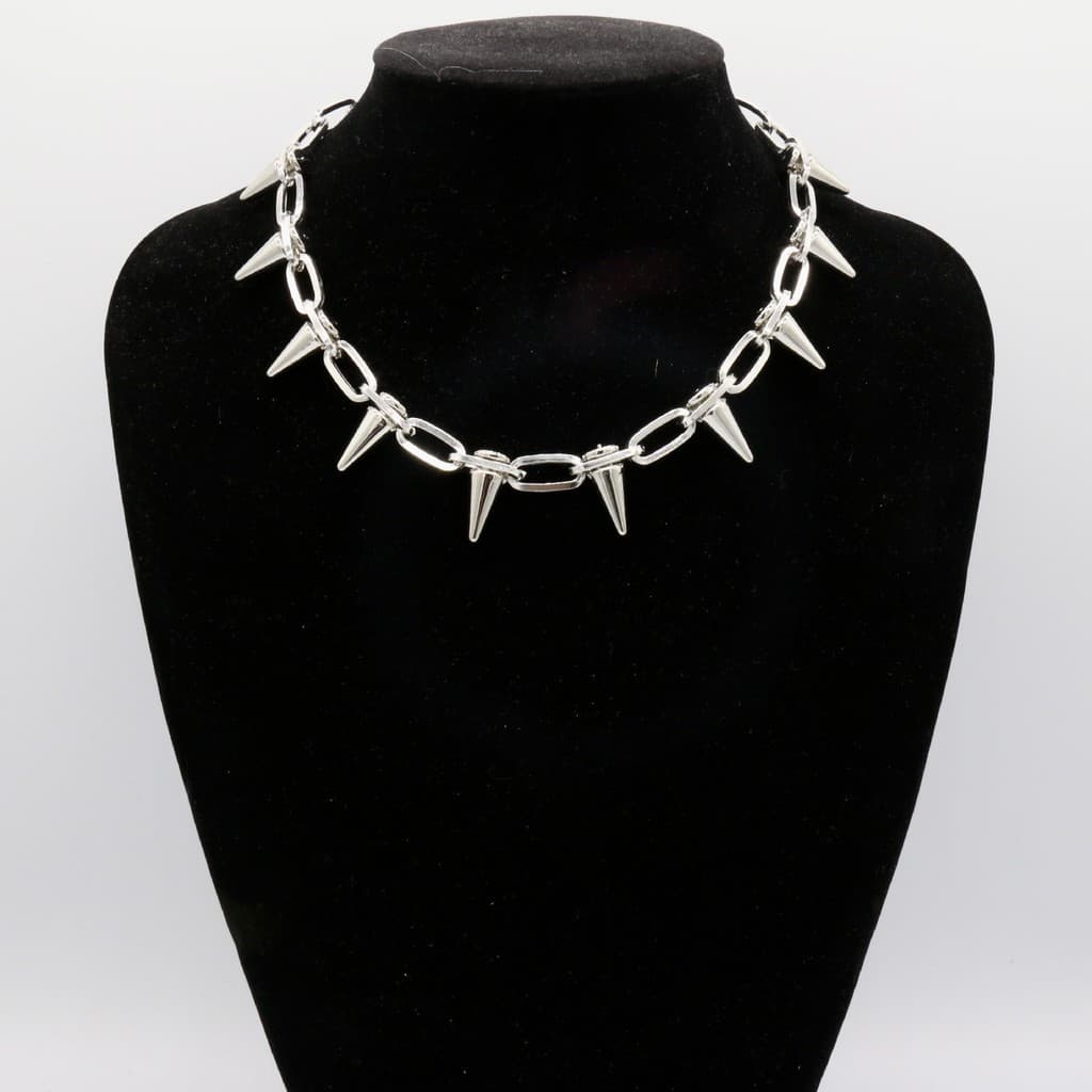 Colar Choker Corrente Prata Com Spike Pingente Punk Rock Feminino Masculino Bijuteria Moda Presente