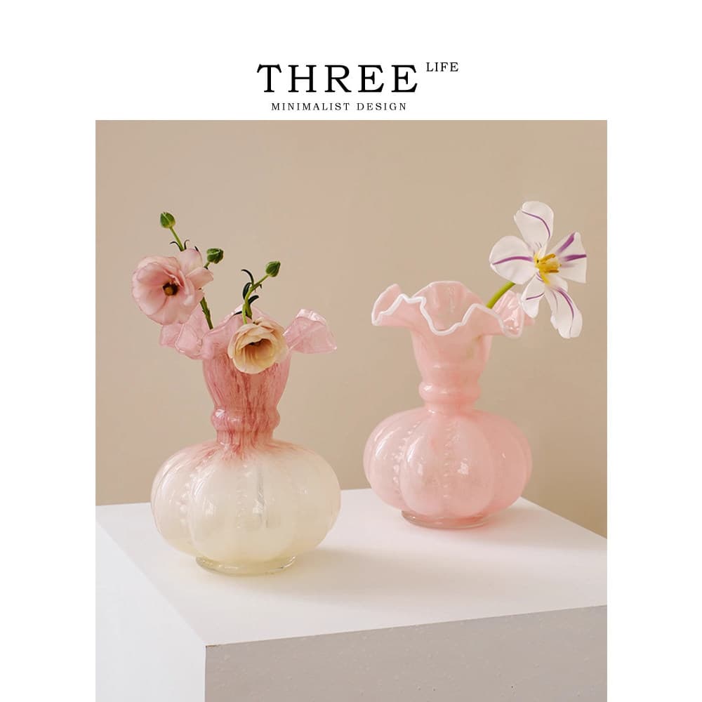Tlife · Inação · Vaso Medieval Gradiente Retro Francês Feito à Mão Enfeites de Arranjo de Flores de Vidro | Wuwei