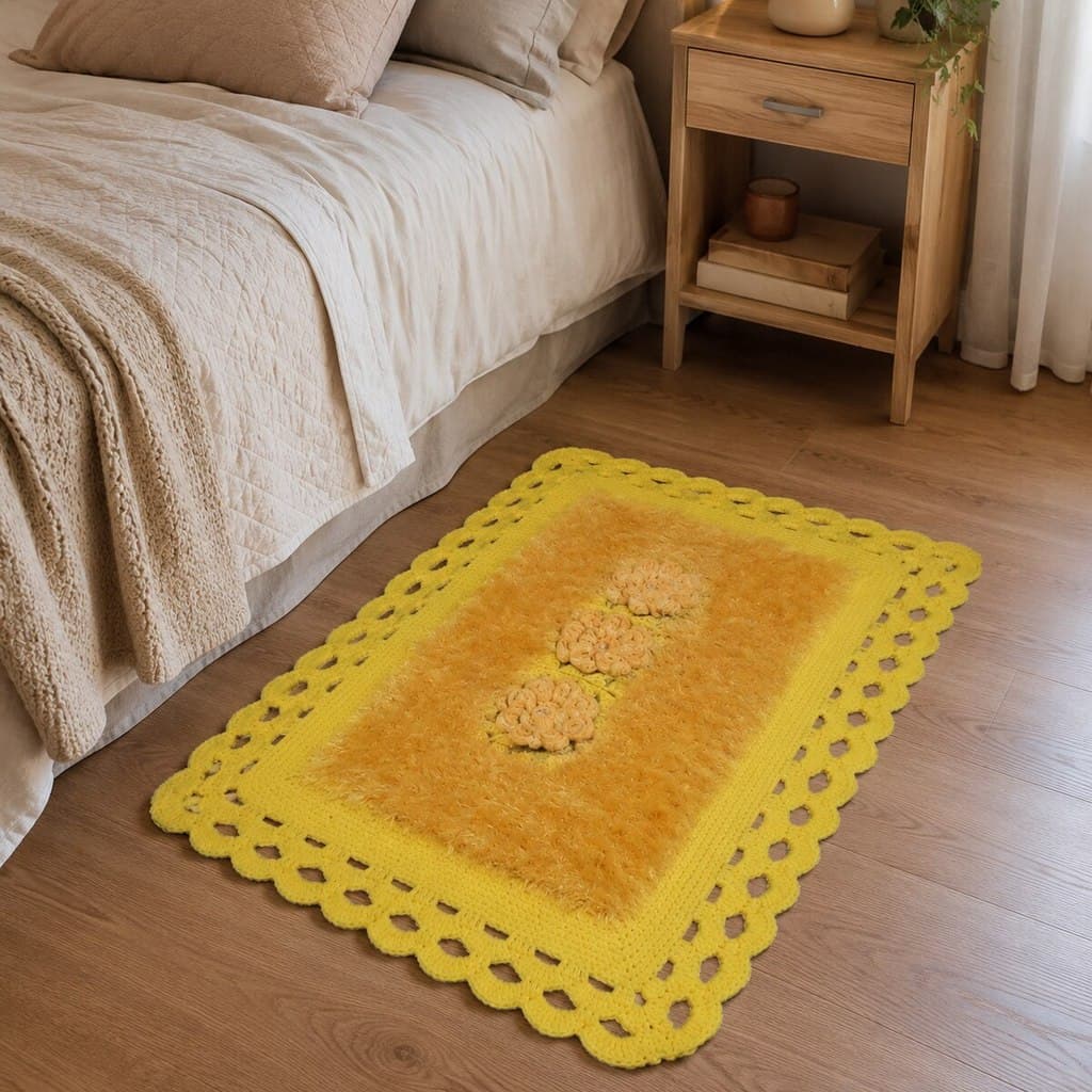 Tapete de Crochê Luxo Amarelo Dourado Artesanal 53x80 sala