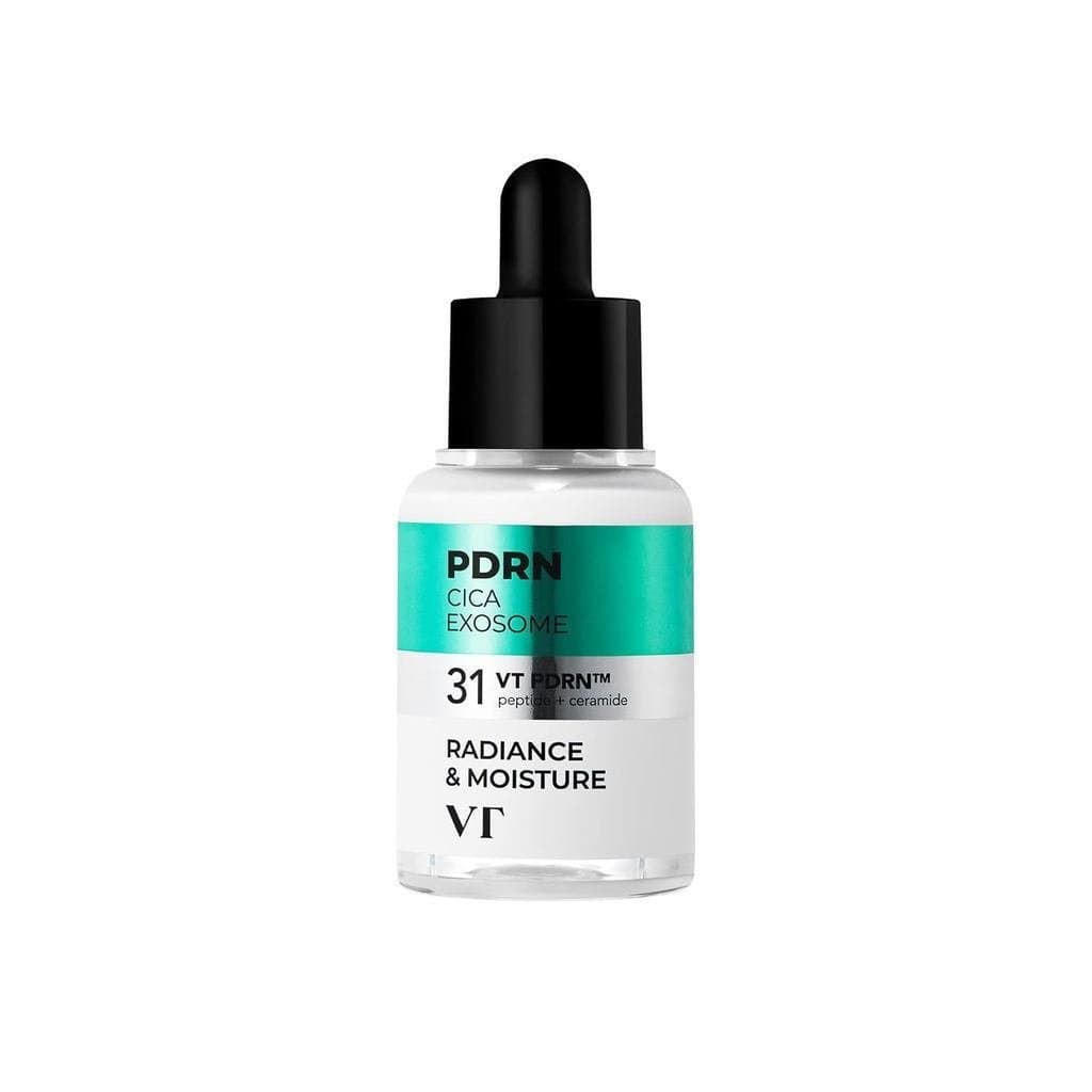 O Sérum VT Cosmetics PDRN Cica Exosome é um sérum firmador que contém peptídeos e ceramidas, utilizado para cuidados ant