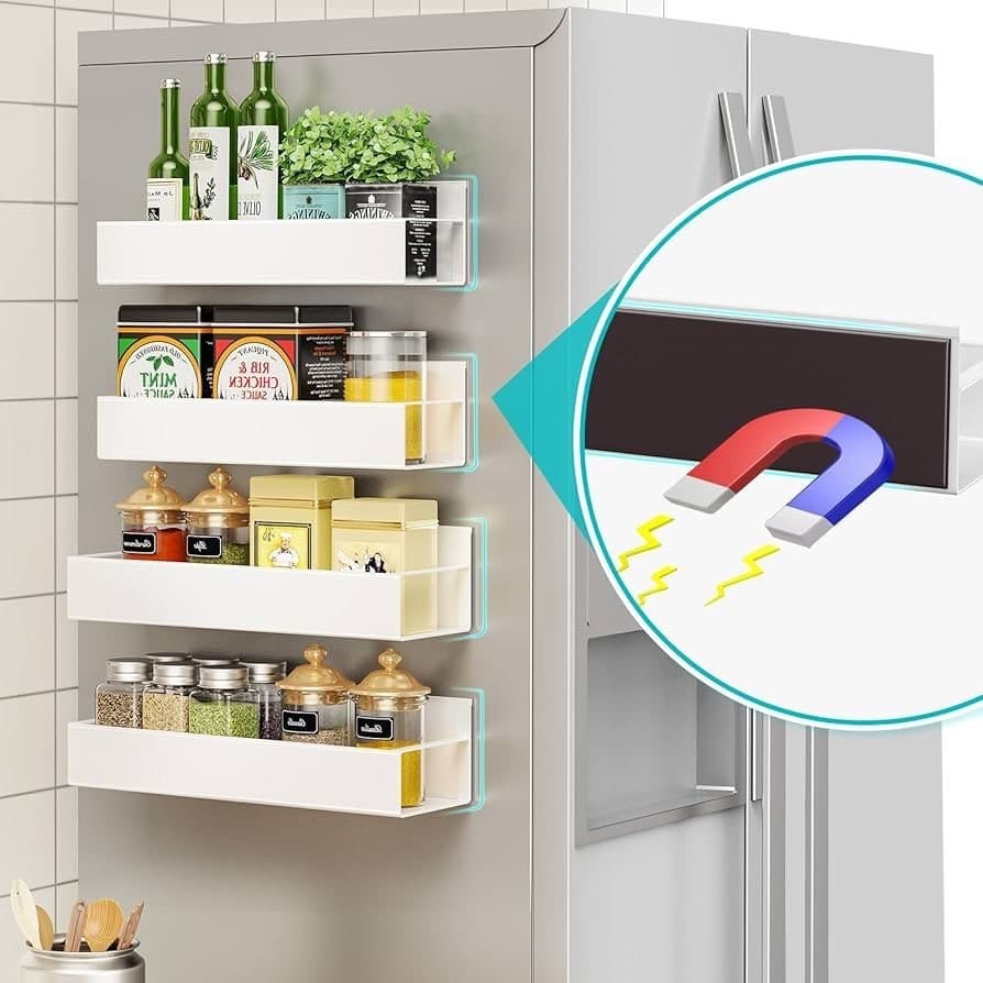 [Novo produto] Rack magnético para geladeira, rack de temperos sem perfuração, rack lateral para geladeira, utensílios d