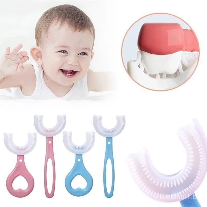 Escova de Dente Infantil 360 Graus Formato U Silicone Bebê e Criança