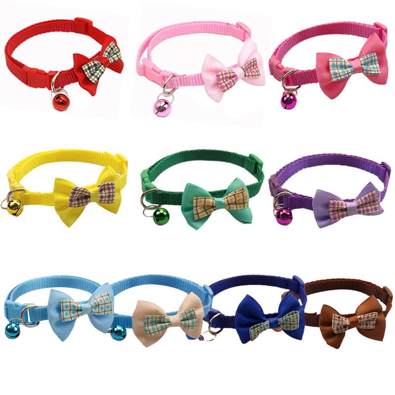 Coleira xadrez com laço para animais de estimação, coleira para gatos e filhotes, coleira fofa para gatos, artigos para